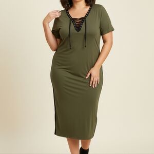 green dress and brown boots PLUS SIZE Cheri Midi Dress - Green - Plus Dress